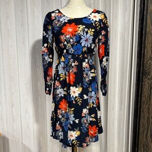 Old Navy Long Sleeve Floral Dress - Navy and Red